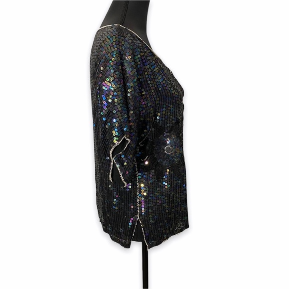 Vintage Sequined Top Womens Size Large Black Irridescent - Picture 6 of 6